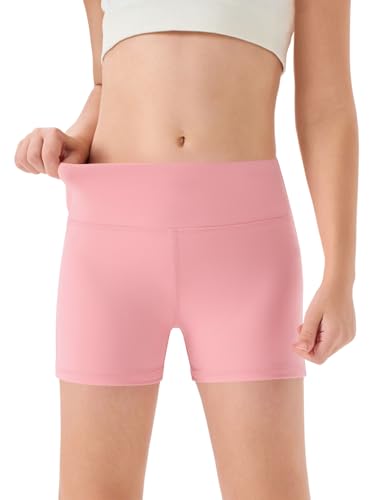 Haloumoning Mädchen Shorts Sommer Kurze Leggings Kinder Einfarbig High Waist Radlerhose Yoga Tanz Gym Sportleggings Unter Rock Kurz Hose 5-14 Jahre, Rosa, 7-8 Jahre