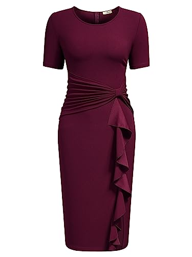 AISIZE Women's 50s Vintage Ruffle Peplum Cocktail Pencil Knee Dress2