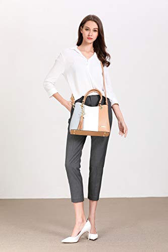 Handbags for Women, PU Leather Handbag in Pretty Colors Combination (Grey/White/Khaki)