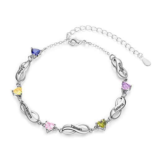 Simpleq Personalized Mothers Infinity Bracelets Simulated Birthstones Bracelets For Women With Name Engraved Adjustable Bangle Bracelets Mother's Day Jewelry Bff Gift For Her?5 Names? #TOP4