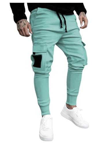 WDIRARA Men's Drawstring Elastic Waist Long Cargo Pant Loose Fit Trousers with Multiple Pockets