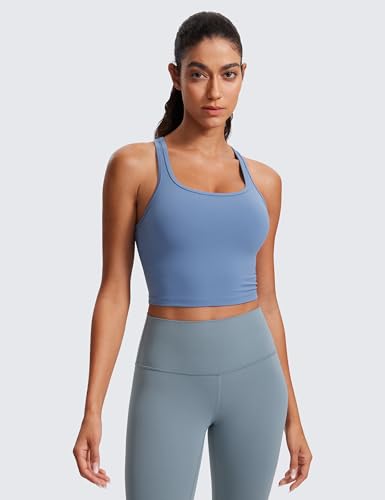 Image of CRZ YOGA Butterluxe Racerback Crop Tank Tops | Light Support, Removable Pads, Yoga, Extremely Soft, Scoop Neck, Longline Sports Bras for Women