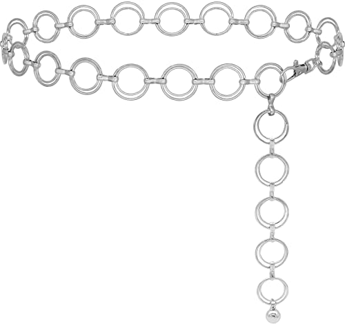 HIQUACC Womens Metal Waist Chain Chunky Body Jewelry Belly Link Belt (O-ring Silver-L)