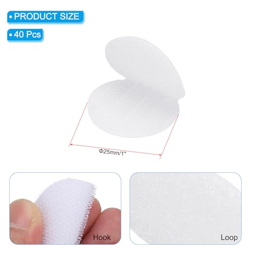 Image of PATIKIL 1 Inch Round Adhesive Hook and Loop Dots, 40 Pairs Circle Double Sided Sticky-Back for Home Office Crafting Car Phone Mount, White