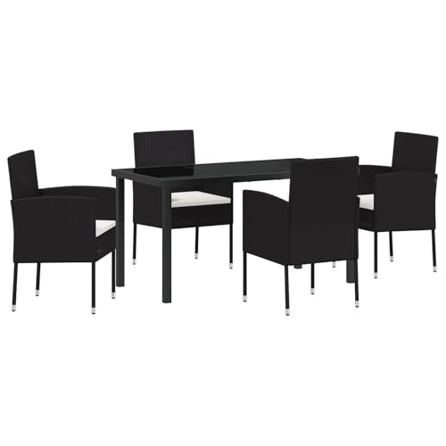 vidaXL Juego de comedor de jardín de 5 piezas con cojín negro de polirratán, sillas modernas para exteriores, 4 plazas, para terraza y balcón, muebles de mimbre