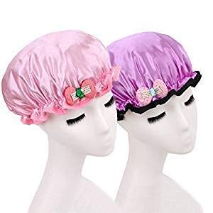 3 Pack Cute Kids Shower Caps, Children Cartoon Bath Hats, Double Layer Waterproof Bath Caps (Pink and Purple)