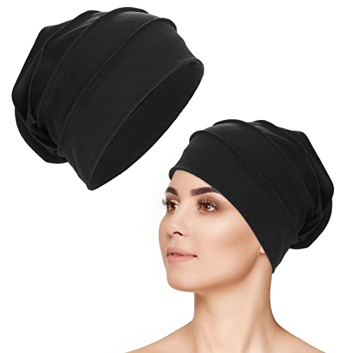 WLLHYF Bonnet de sommeil plissé Couverture souple Doublure en satin Réglable Bonnet turban Pour cheveux bouclés moyens Bonnet de chimiothérapie pour hommes et femmes, Noir, taille unique Cover