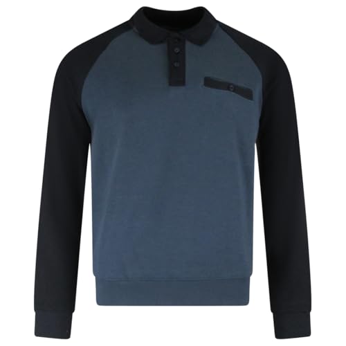 Image of Charles Norton Polo Sweatshirt Raglan Casual Plain Pocket Top Mens Waylon M-2XL (UK, Alpha, M, Regular, Regular, Airforce/Navy)