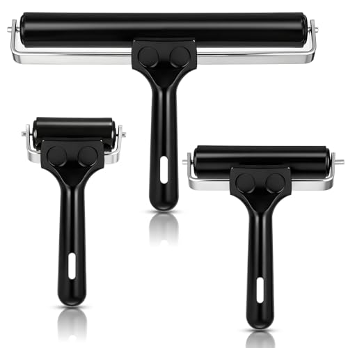 3 Pack Brayer Rollers for Crafting, Rubber Printmaking Brayers, Hard Vinyl Rubber Roller Brayers, Ink Vinyl Paint Brush for Printmaking, Wallpapers, Gluing and Stamping (2.4in, 4in, 7.9in)