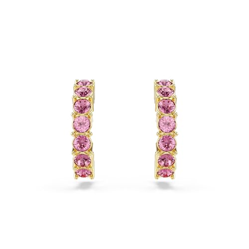 Swarovski Mini Hoop hoop earrings, Round cut, Pink, Gold-tone finish2