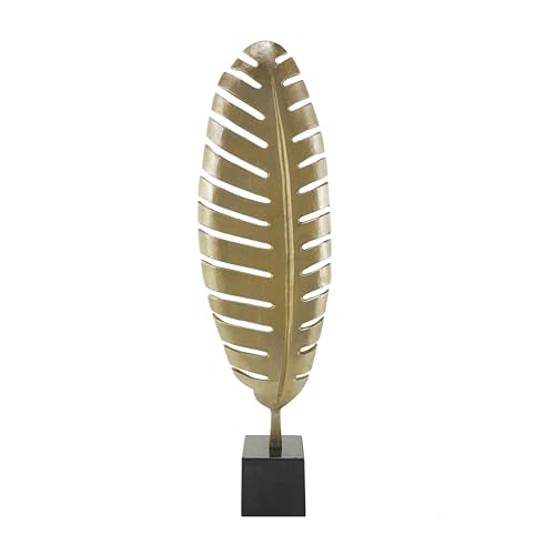 Escultura Decorativa de Hoja de Metal Dorado con Base de Mármol Negro miniatura 3