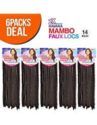 Janet Collection Synthetic Hair Crochet Braids 2X Havana Mambo Faux Locs 14' (6-PACK, 1B)