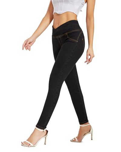 CROSS1946 Crossover Skinny Jeans for Women High Waist Criss Cross Stretch Classic Slimming Jeggings Denim Trousers Pants Black S — view 4