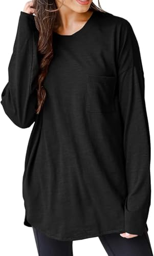 Wihion Women Oversized Long Sleeve T-Shirts Cotton Casual Crewneck