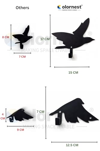 Image of Bird Wall Art Hooks - Set of 6 Metal Decorative Bird Hooks for Wall, Key Holder & Clothes Hanger - Laser Cut, Powder Coated, Heavy Duty, Rustic Home Decor for Living Room & Entryway