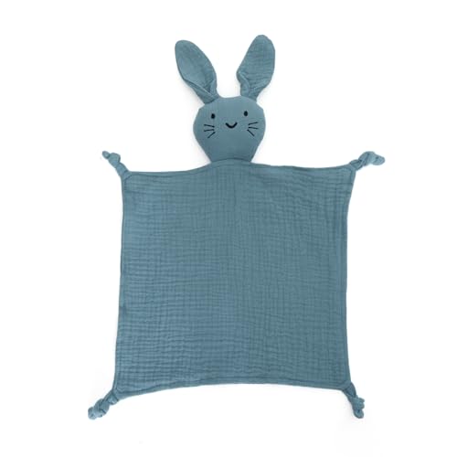 Image of Blue Bunny Organic Cotton Muslin Lovey Security Blanket for Newborns | Soft & Breathable, Baby Comfort Blanket, Self-Soothing Support, Teething Comfort
