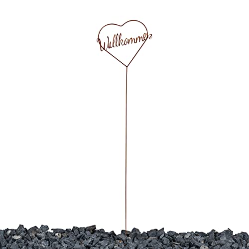 levandeo Gartenstecker Stele Herz Garten-Deko H88cm Willkommen Rost...
