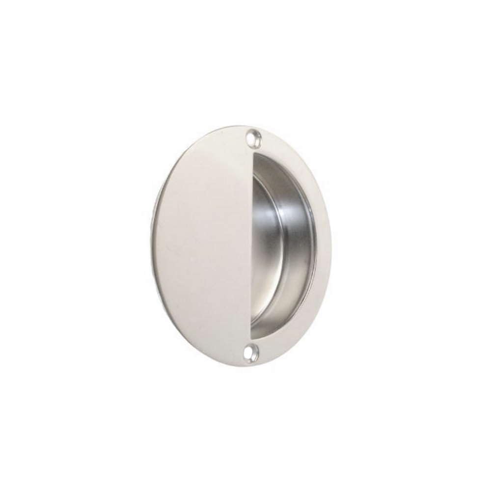Vibe Silver Half Covered Circular 90Mm Recessed Flush Pull Sliding Door Handle In Polished Stainless Steel