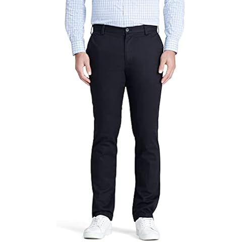 Izod Pantalones Casuales Americanos Chinos Planos, Corte Recto para Hombre, Negro Cover