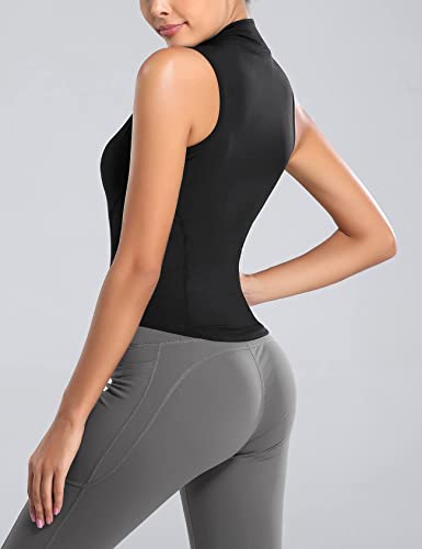Kissonic Regata feminina sem mangas com zíper completo para treino atlético slim fit jaqueta sem cos