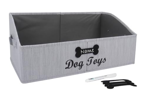 Brabtod Large Dog Toy Basket Collapsible Dogs Toy Box Fabric Trapezoid Dog Toys Bin Storage for organizing pet Toys/Blankets/leashes/Rope Toys/Clothing-Can be Personalized-Slub Gray