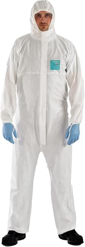 Hazmat Suits Hooded Coverall, Bound, Elastic, (750 PC, 30 Cases,1Pallet) Full Body Clothing with Hood (750, Small)