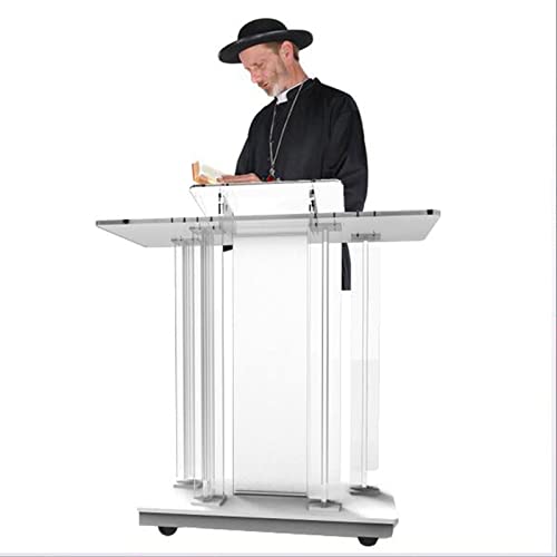 Podio de Piso de púlpito de Atril acrílico con Ruedas, Soporte de podio Transparente, Escritorio de recepción rodante Transparente Blanco, Plataforma de Lectura Vertical, Utilizado para el podio de