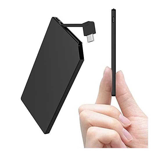 Auskang Power Bank USB C 5000mAh Cargador portátil ultradelgado y superligero Cable USB C Incorporado Batería Externa Solo Compatible con teléfonos Inteligentes USB C (6 mm de Grosor, 115 g de Peso)