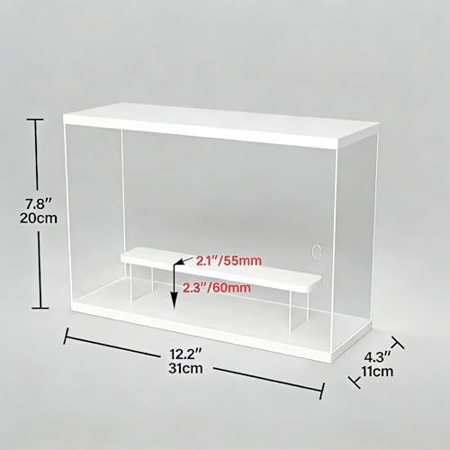 Image of Clear Acrylic Display Case with LED Light, 2 Tier Dustproof Showcase for Collectibles, Figures & Model Cars, Stackable Display Box (White, 12x4x8 in)