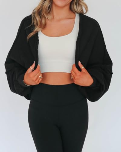 Image of Kedera Women's Cropped Sweatshirts Bolero Shrug Sweater Long Sleeve Open Front Cardigan Workout Jackets Y2K Gym Fall Top
