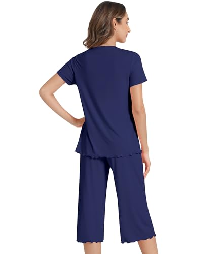 Image of NACHILA Women's Pajama Sets Cooling Bamboo Viscose V-Neck Top & Capri Pants | Lightweight, Breathable, Moisture-Wicking, Buttery Soft, Ideal for Hot Sleepers, Night Sweats and Hot Flashes, Sleep & Lounge
