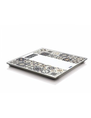 LAICA Bilancia Elettronica Ricaricabile, Mediterranean Breeze, Design iIpirato dalle Maioliche-Ricarica USB, Vetro Temperato, Ampio Display LCD, Design Sottile, Bilancia Pesapersone-Max 180 kg-Marrone