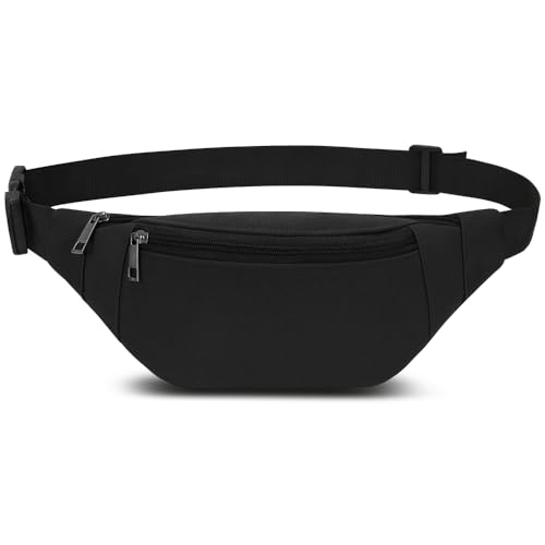 Riñonera Mujer Hombre,3 Bolsillos con Cremallera, cinturón Ajustable, Bolsa para Entrenamiento al Aire Libre, Viajes, Casual, Correr, Senderismo (Negro)