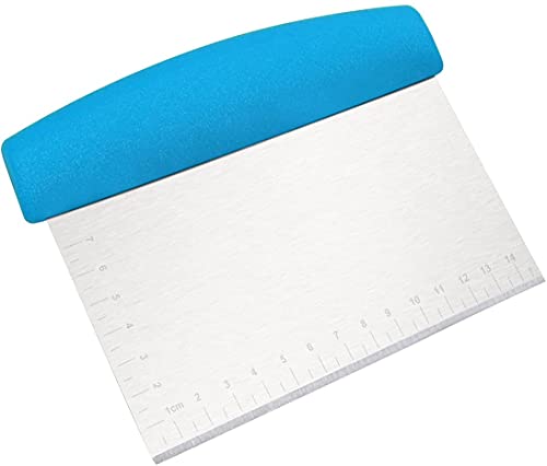Image of Dough Scraper Stainless Steel with Handle, Metal Dough Cutter Spatula with Measurements, Kitchen Baking Tool Bench Scraper for Pizza Pasta Pastry Cake Bread Biscuit (Blue)