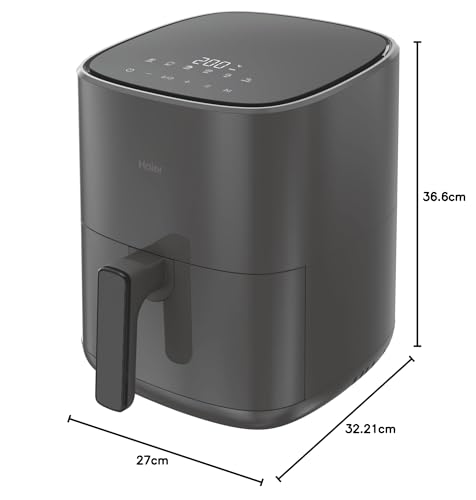 Haier Air Fryer Compact 5L, 4-6 personnes, Ecran Tactile Digital LED, 6 Programmes 80-200°C, Friteuse sans huile, Cuisson à l'Air Chaud, Rôtissage, Gril, Décongélation, Gris