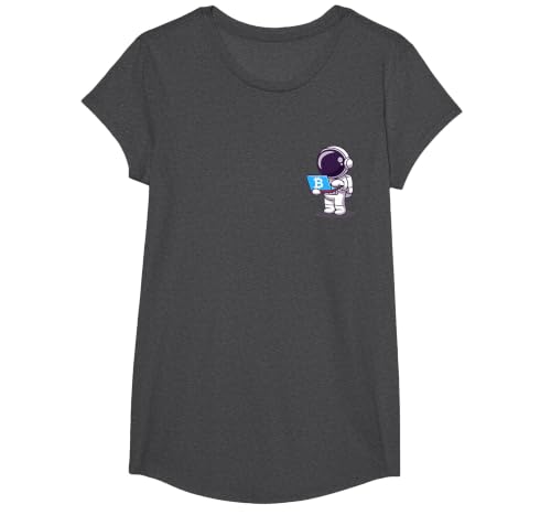 Astronaut Buy Ticket to Moon with BTC Bitcoin T-Shirt, Girls, Dark Heather Grey, X-Small