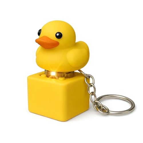 Image of Yellow Rubber Duck Keychain with LED Light & Sound - Cute Duck Key Ring Toy for Kids & Adults, ABS Plastic Body, 6 cm, Novelty Gift Keychain for Car Keys & Bags