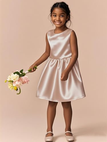 MCieloLuna Summer Short Flower Girl Dresses for Wedding Satin V-Back First Communion Dress for Girls Party Mini Gown2