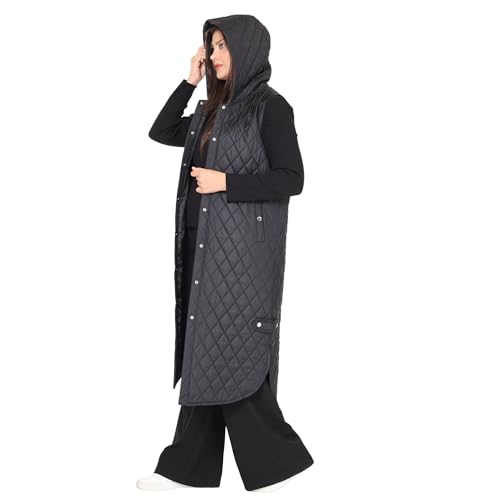 TUĞRALI TESETTÜR Women's Quilted Sleeveless Puffer Vest, Lightweight Winter Bodywarmer, (US, Alpha, Small, Regular, Regular, Black)