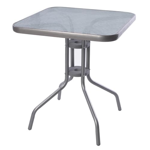 Mojawo Bistrotisch mit Glasplatte und Metallgestell pulverbeschichtet Eckig...