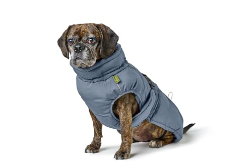 HUNTER Hundemantel Paxson Mops & Co., Farbe: taubenblau, stylischer Puffermantel, wasserabweisend, reflektierende Details, optimaler Sitz für kompakte Hunde, maschinenwaschbar, Größe: 36