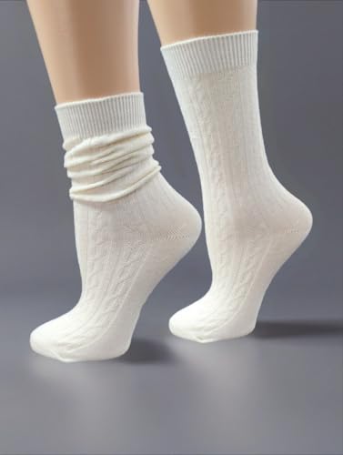 Opa! Women's Thin Cotton Crew Socks, Casual Cute Knitted Tube Socks, 3 pairs (Ivory White)2