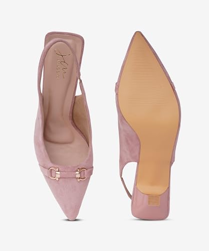 Image of JM LOOKS Women's Sophisticated Pointed Toe Slingback Kitten Heels with Metallic Buckle Accent for Professional and Evening Elegance