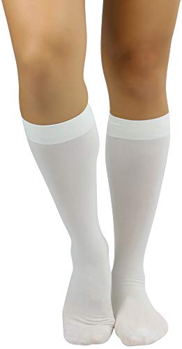 Image of ToBeInStyle Women's Opaque Knee High Nylon Fashion Socks Solid & w /Front Satin Bow