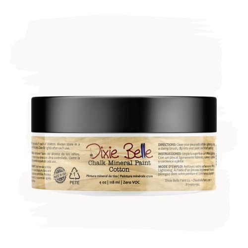Dixie Belle Paint Company Chalk Finish Furniture Paint - Cotton (4oz) - Matte Pure White Chic Chalk Mineral DIY Furniture Paint
