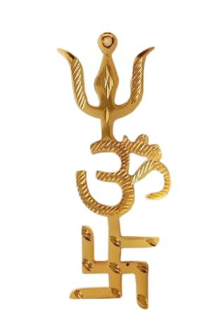 Brass Swastik Om Trishul Trishakti Yantra for Home Office Main Door Entrance 4 Inches