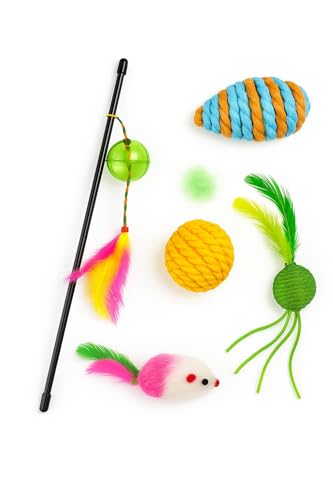 Brinquedos para Gatos, Combo com 5 Peças Interativo Alivia Estresse e Ansiedade, 1 Varinha e mais 4