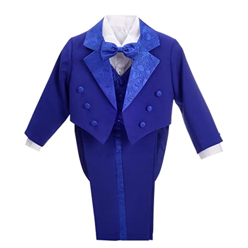 Image of Dressy Daisy Boys Classic 5-Piece Jacquard Tuxedo Suit, Black White Blue