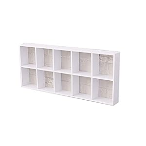 HJW Praktische opbergrek wandmontage, decoratief drijvend rek 10 rooster, massief hout hangend displayrek voor collecties, foto’s, boeken, speelgoed, kunst 1Huiyang-01020, wit