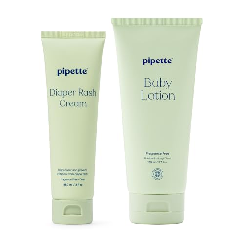 Image of Pipette Fragrance Free Sensitive Skin Soothers Set, Pack of 2, Includes Fragrance Free Baby Lotion and Diaper Rash Cream, Baby Lotion for Newborn, Sensitive Skin, and Kids, Non-Toxic, Hypoallergenic